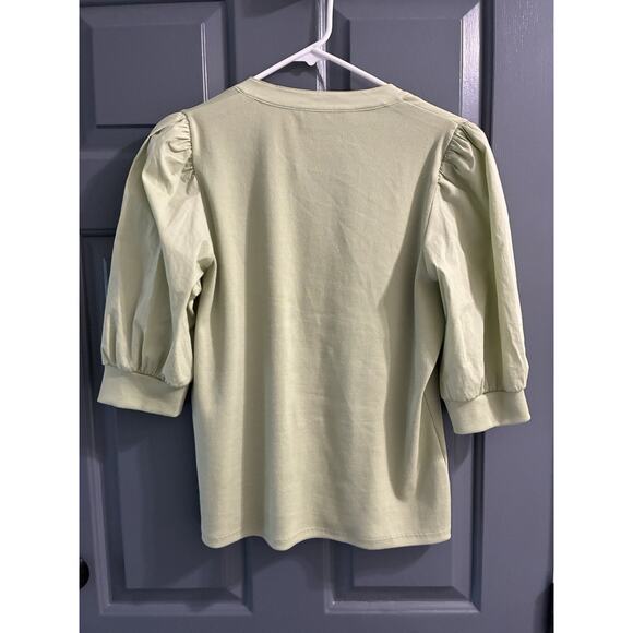 Veronica Beard Coralee Puff Sleeve Polo Top Light Green Blouse Sz XL - Picture 7 of 9